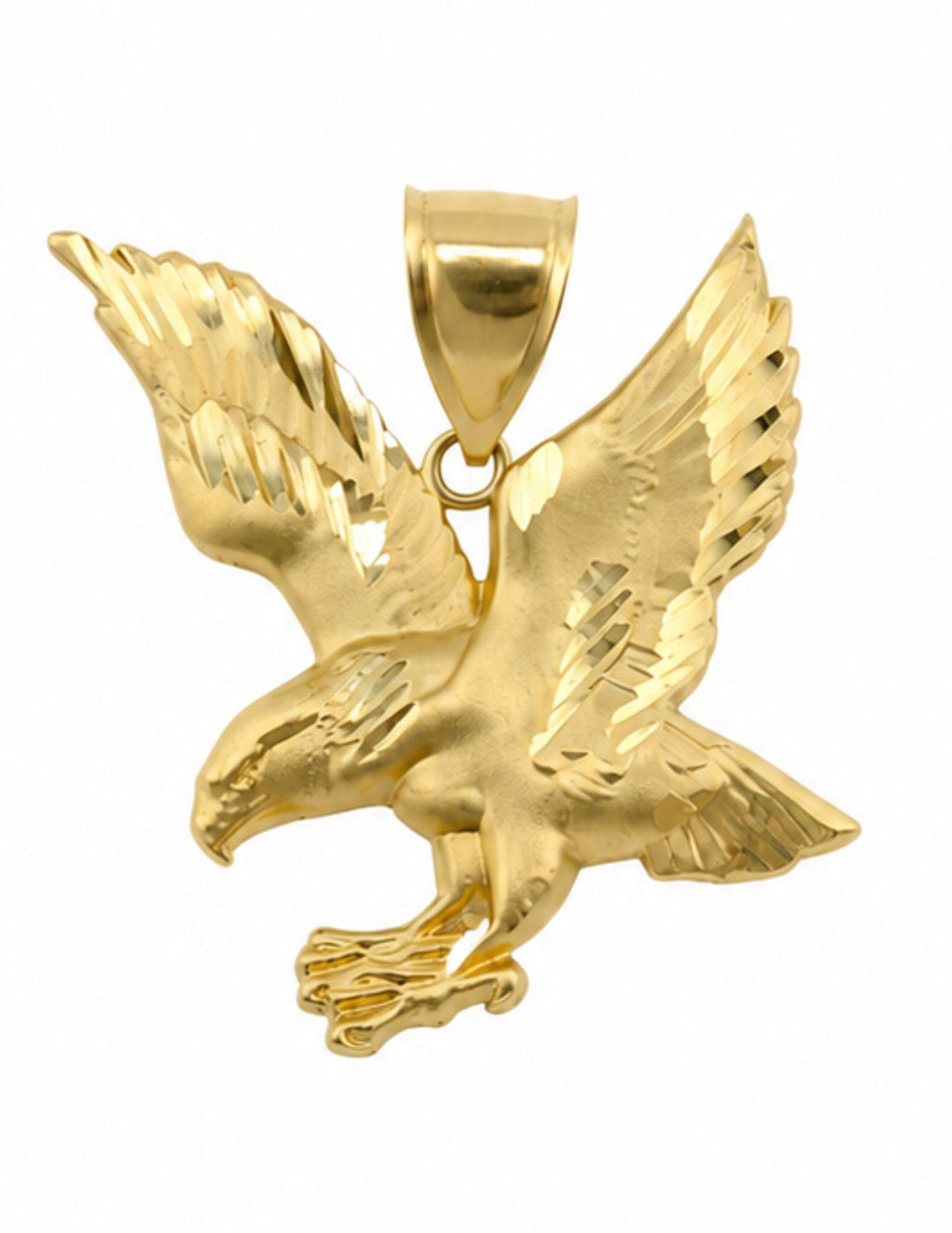 10K Flying Eagle Pendant Yellow Gold Diamond-Cut 1 3/4 Inch