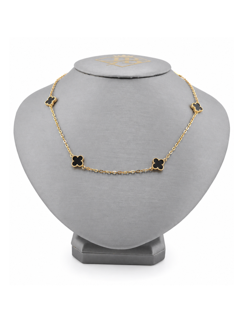 10K Seven Clover Station Necklace Yellow Gold 17 Inch 2mm Chain