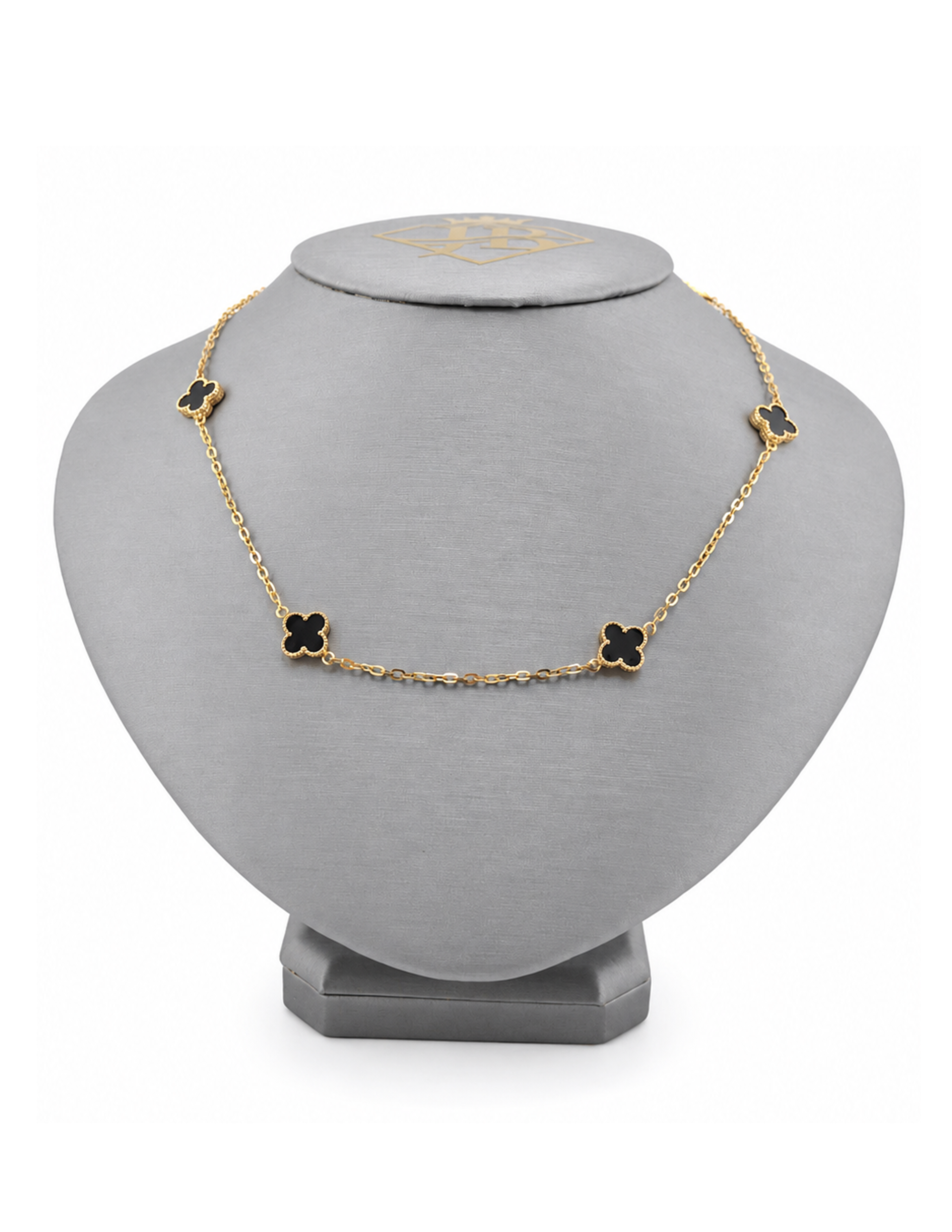 10K Seven Clover Station Necklace Yellow Gold 17 Inch 2mm Chain