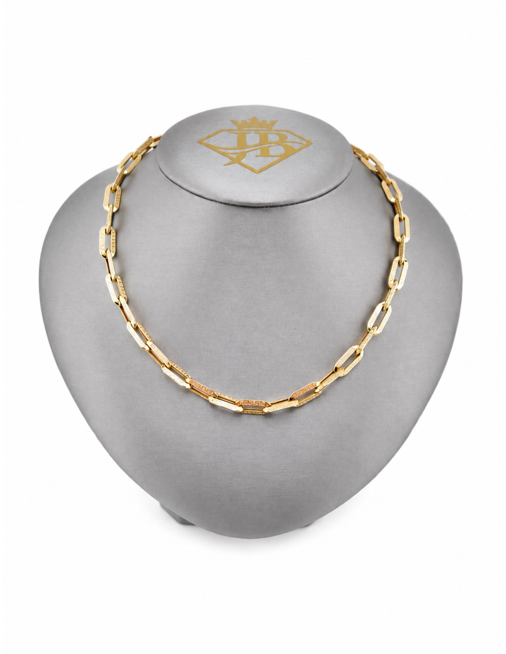 10K Yellow Gold Unisex Greek Key Paperclip Chain 6.5mm 17 Inch Hollow