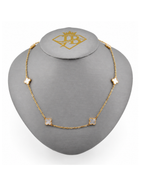 10K Seven Clover Station Necklace Yellow Gold 17 Inch 2mm Chain