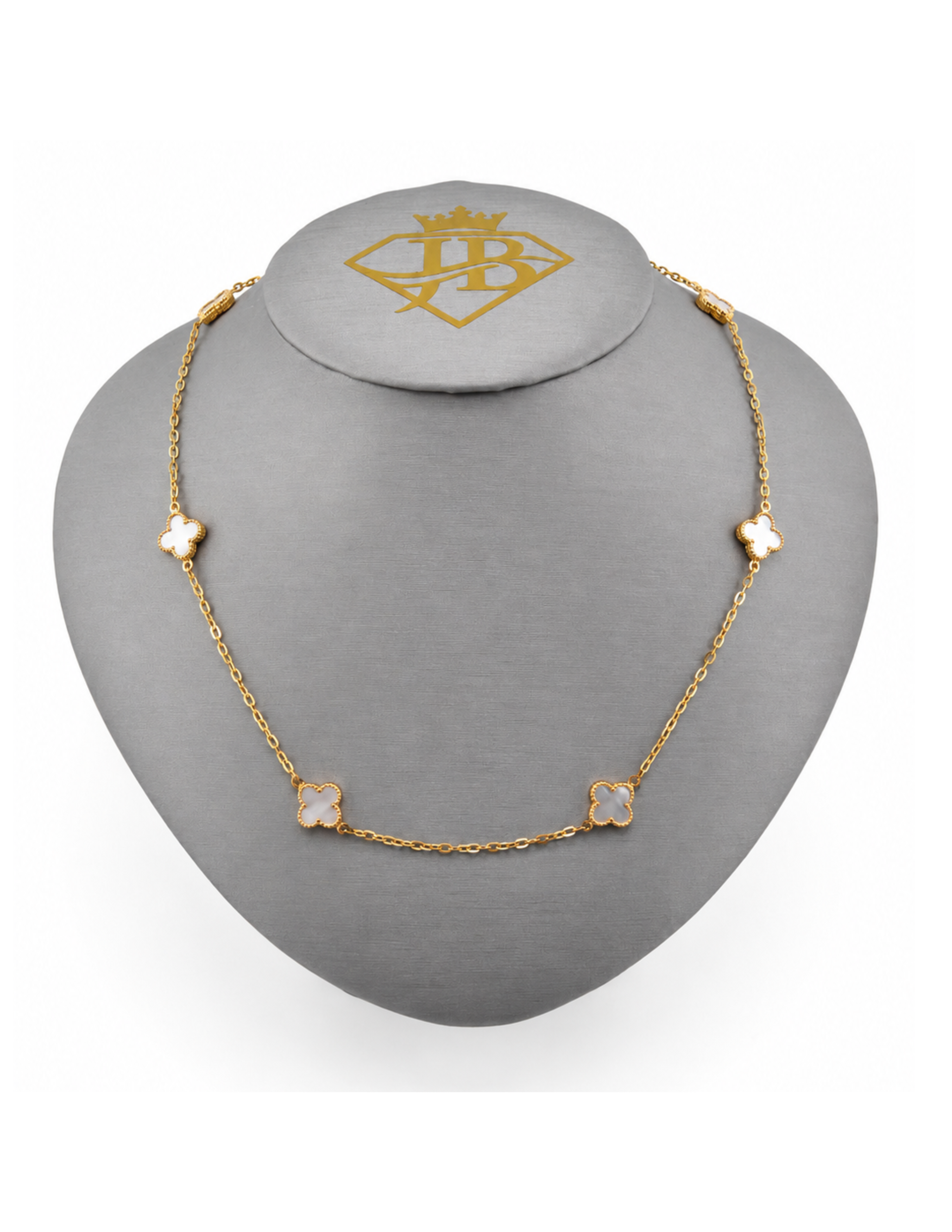 10K Seven Clover Station Necklace Yellow Gold 17 Inch 2mm Chain