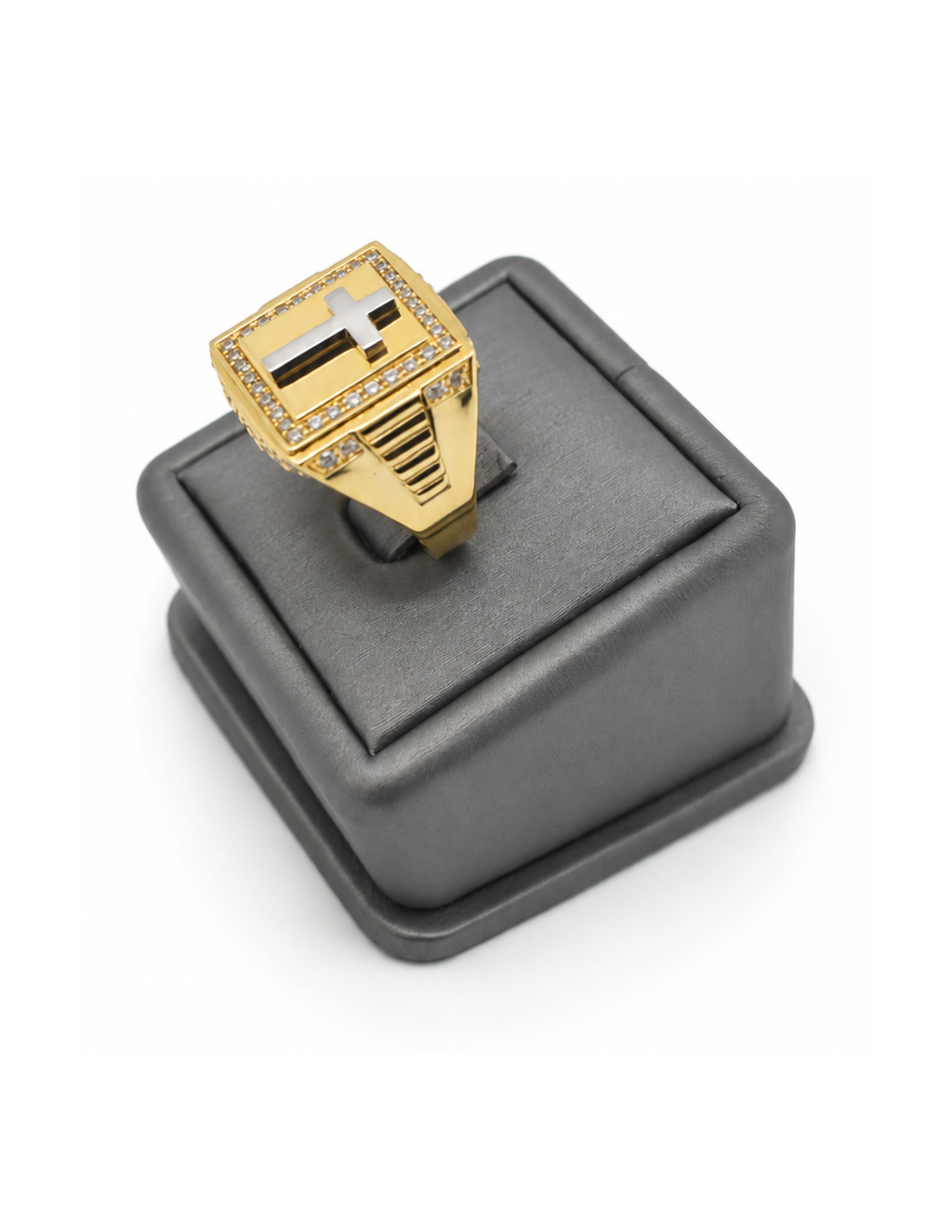 10K Yellow Gold Men’s Cross Cubic Zirconia Italian Fancy Ring