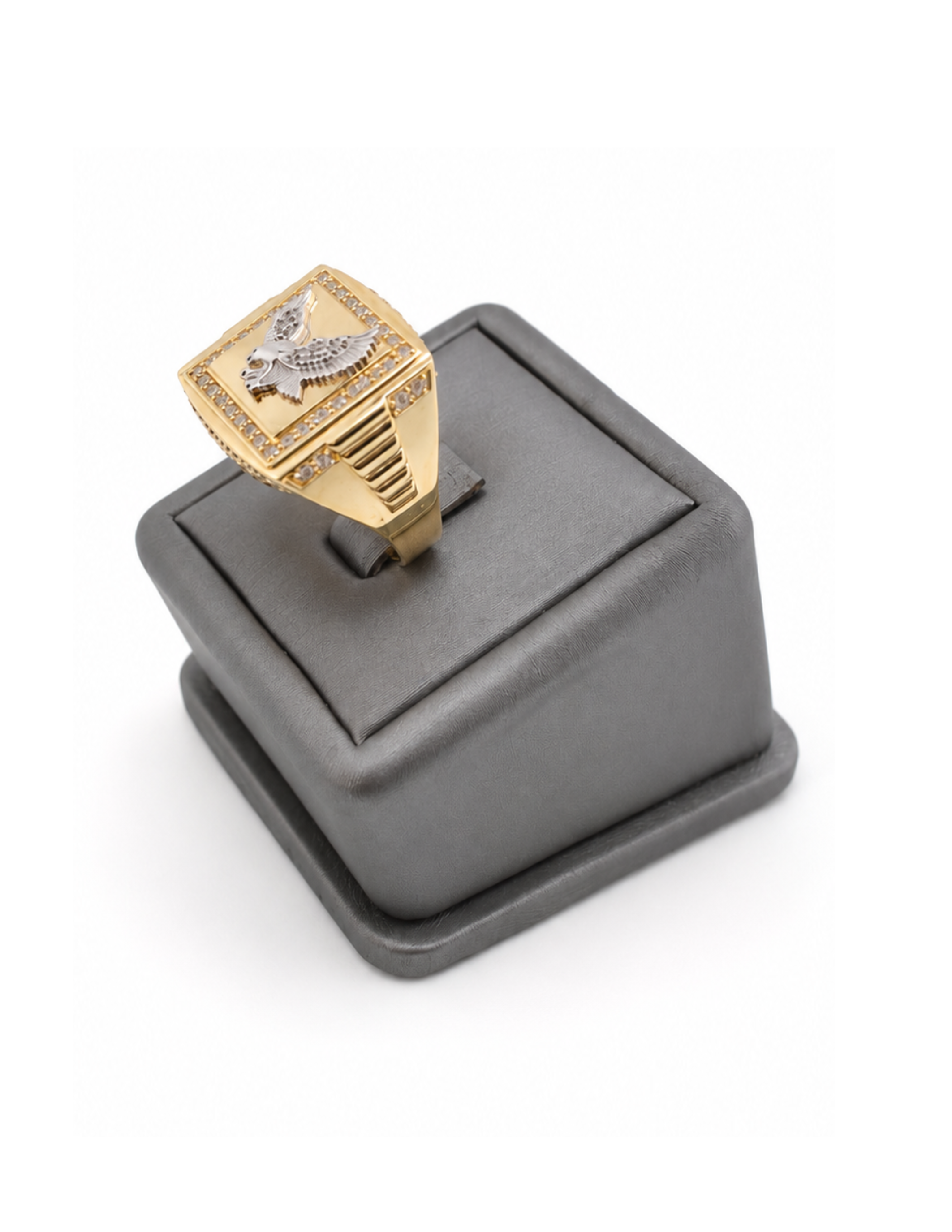 10K Yellow Gold Men’s Eagle Cubic Zirconia Italian Fancy Ring