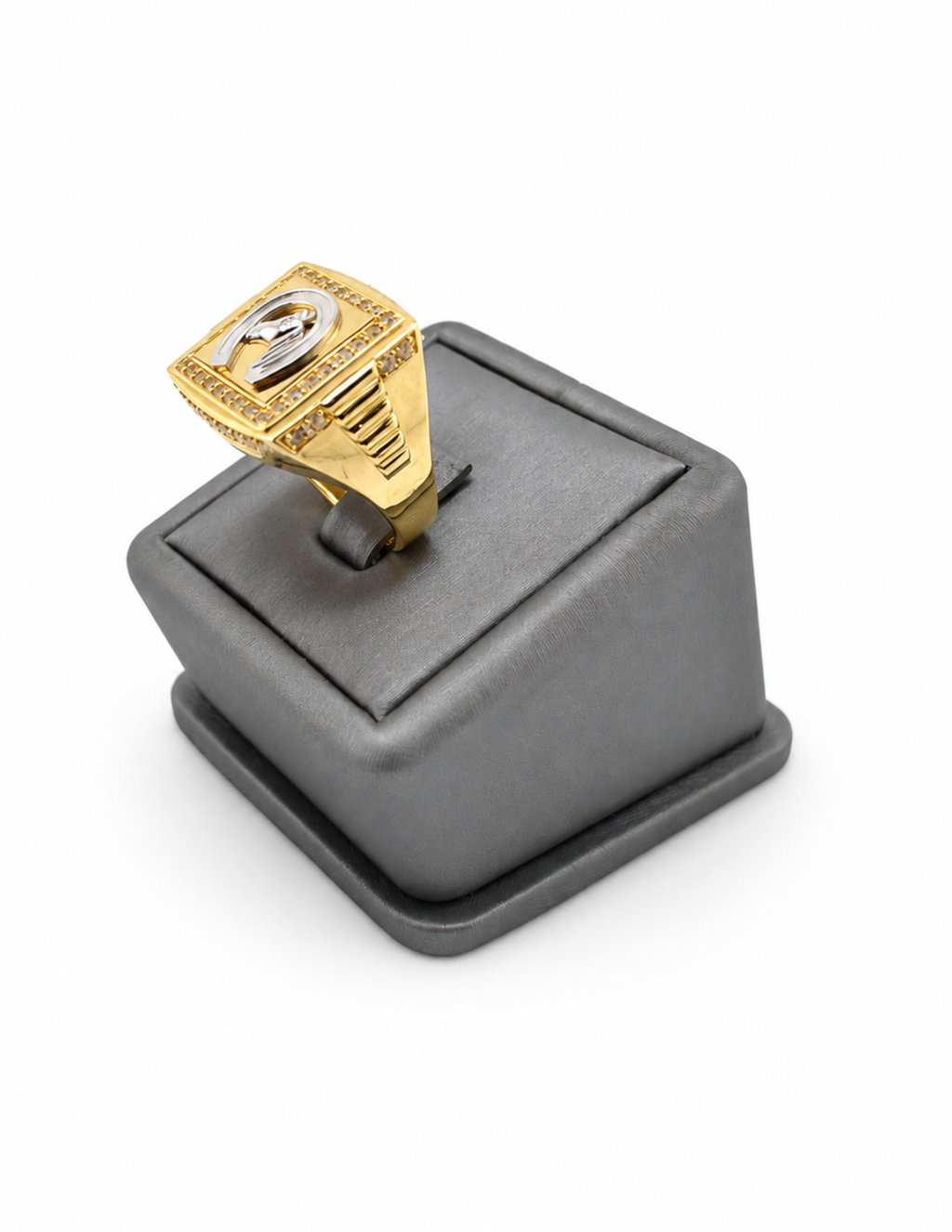 10K Yellow Gold Men’s Italian Fancy Horse & Horseshoe Cubic Zirconia Ring