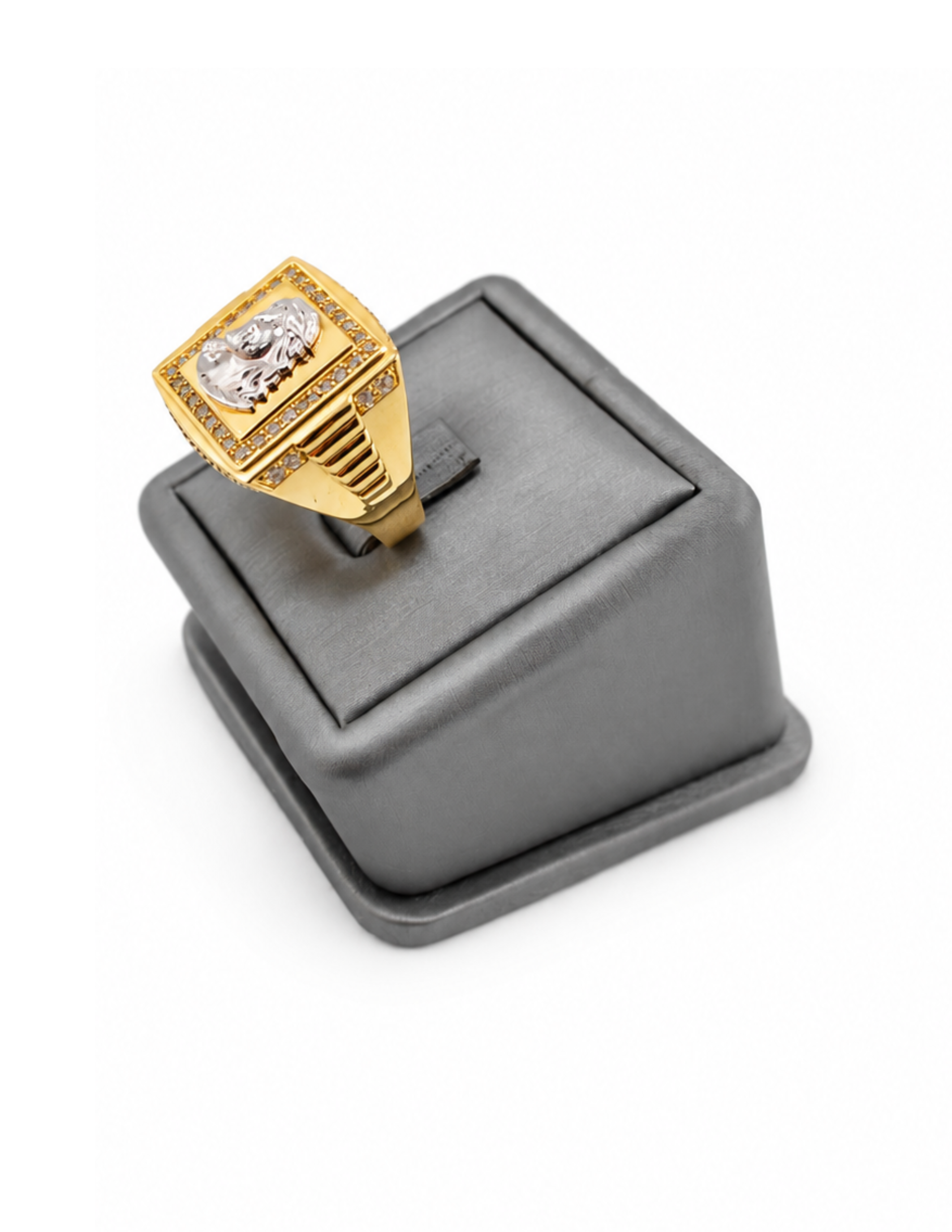 10K Yellow Gold Men’s Jesus Christ Cubic Zirconia Italian Fancy Ring