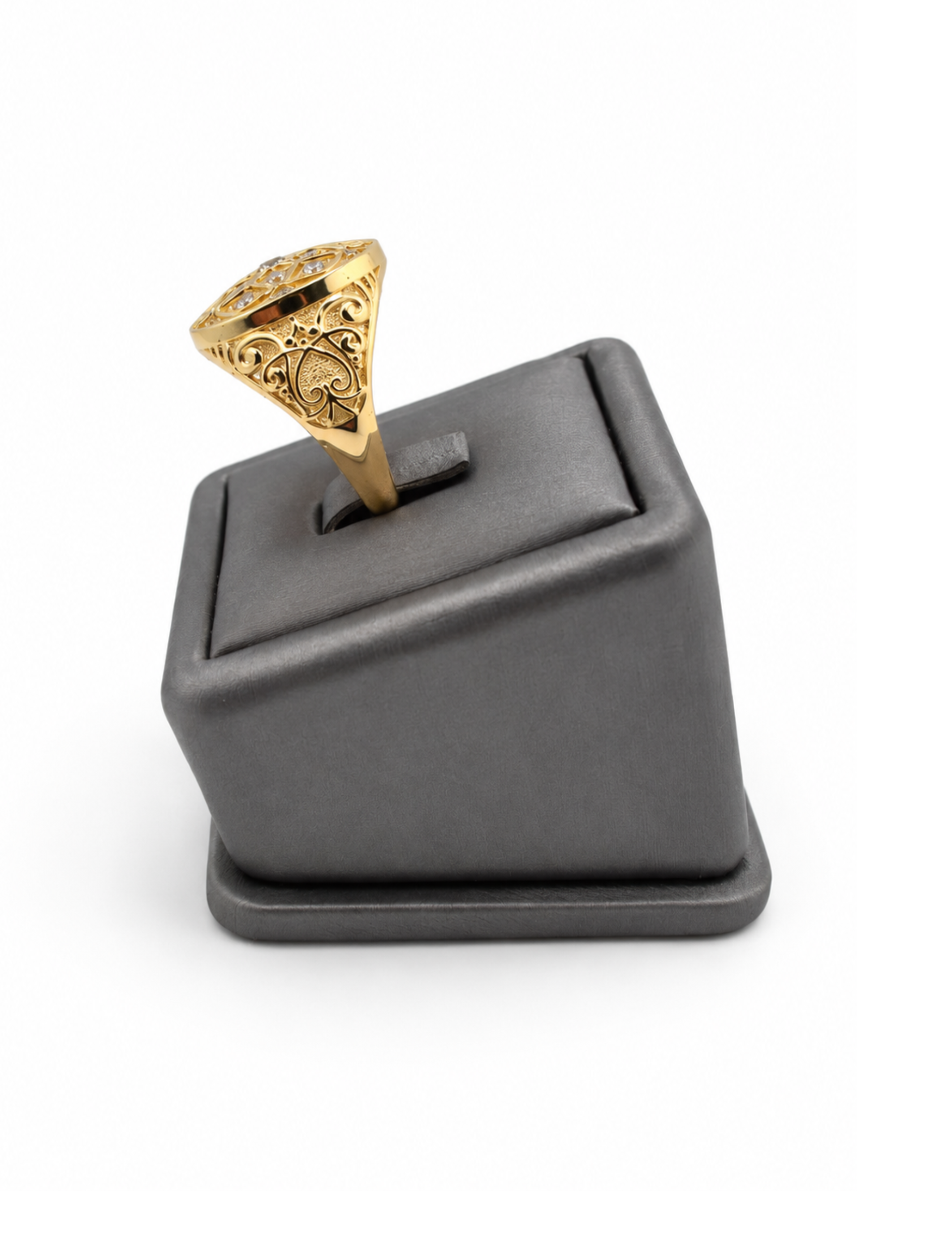 10K Yellow Gold Men’s Italian Fancy Cubic Zirconia Statement Ring