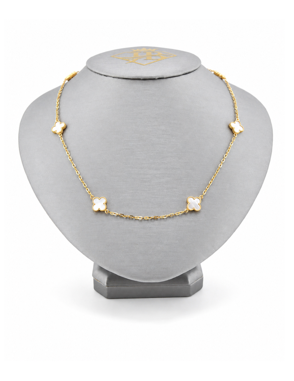 10K Seven Clover Station Necklace Yellow Gold 17 Inch 2mm Chain