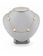 10K Seven Clover Station Necklace Yellow Gold 17 Inch 2mm Chain