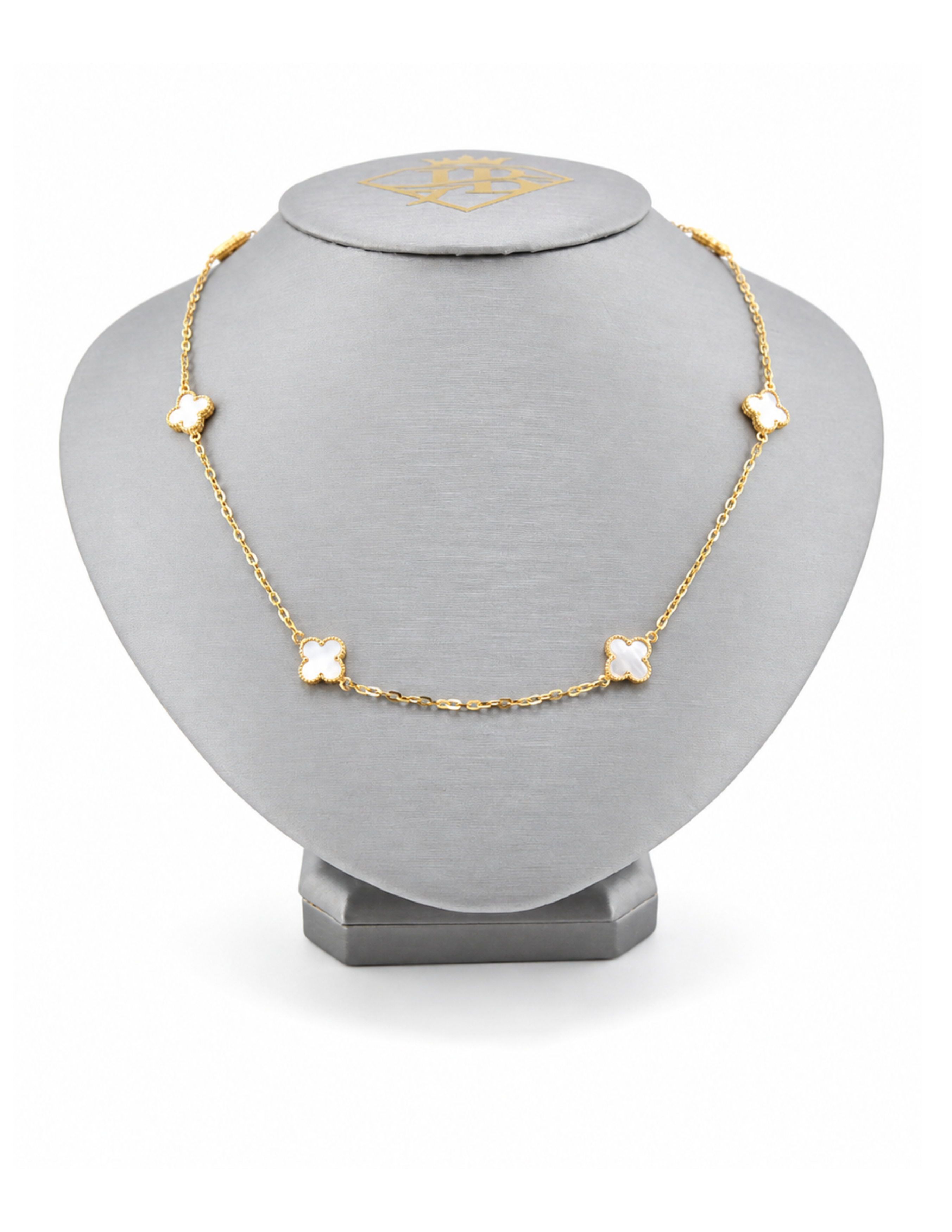 10K Seven Clover Station Necklace Yellow Gold 17 Inch 2mm Chain