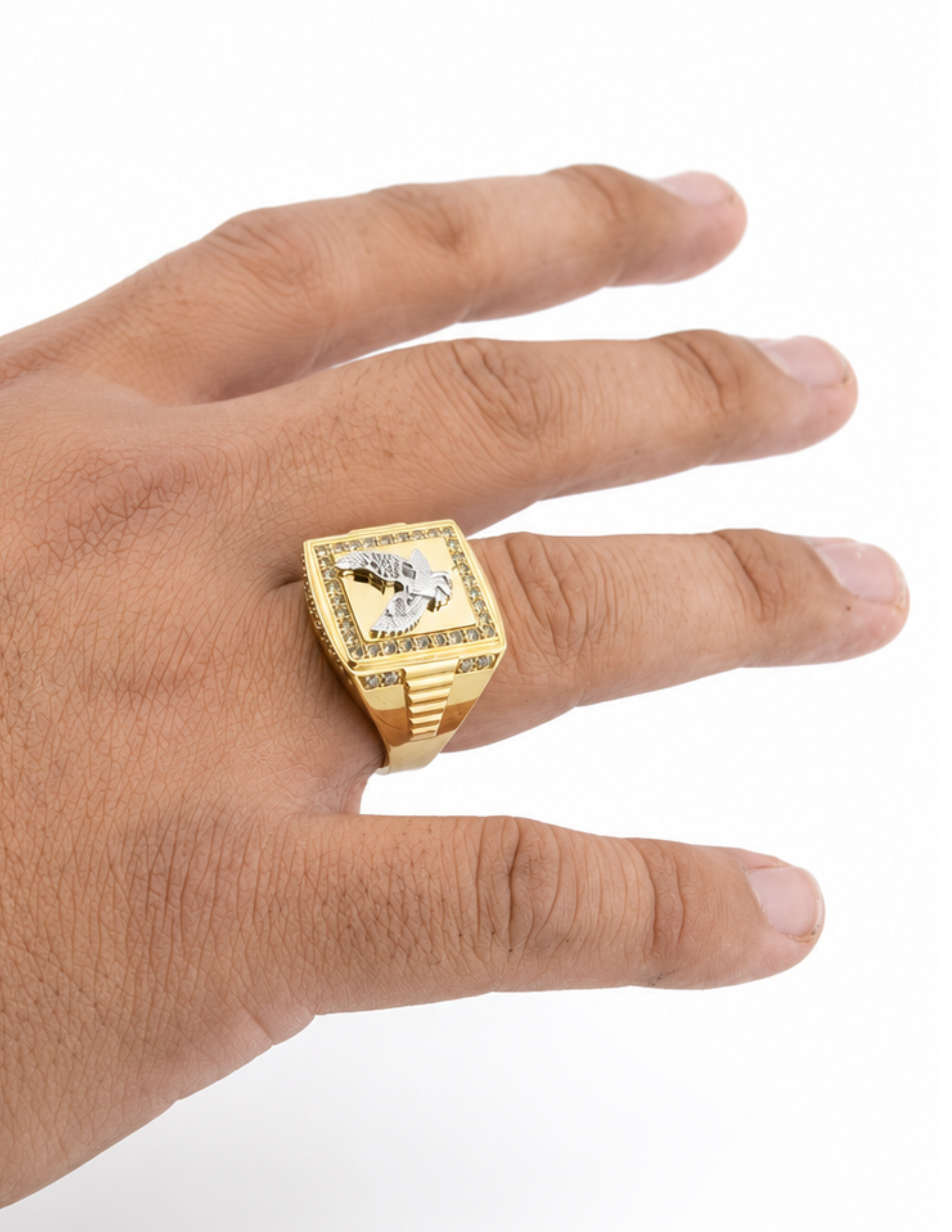 10K Yellow Gold Men’s Eagle Cubic Zirconia Italian Fancy Ring