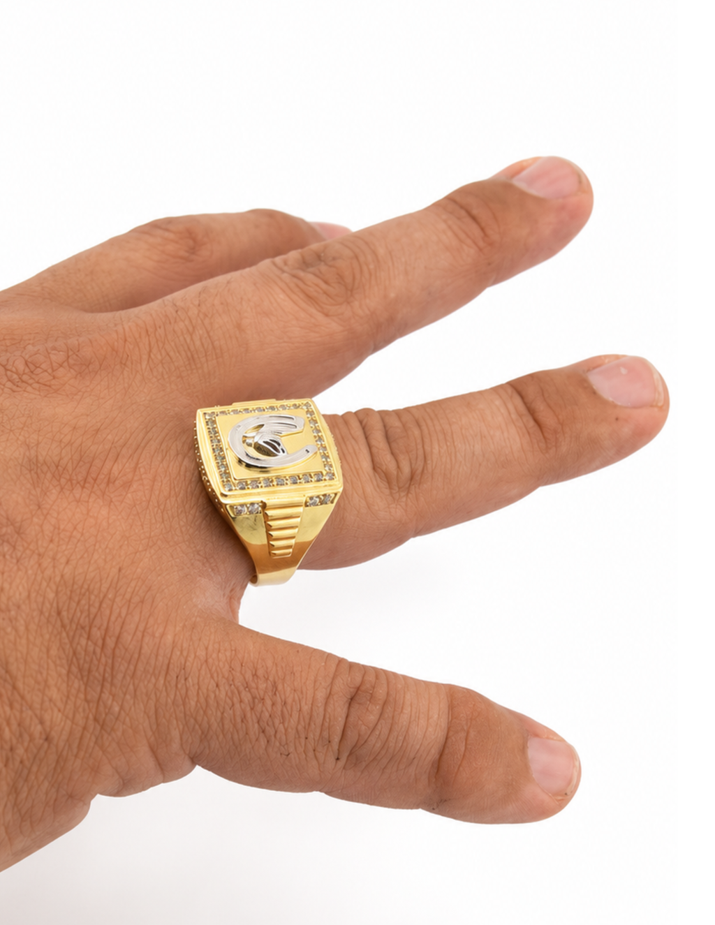 10K Yellow Gold Men’s Italian Fancy Horse & Horseshoe Cubic Zirconia Ring
