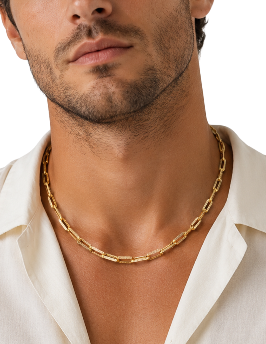 10K Yellow Gold Unisex Greek Key Paperclip Chain 6.5mm 17 Inch Hollow