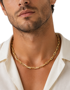 10K Yellow Gold Unisex Greek Key Paperclip Chain 6.5mm 17 Inch Hollow