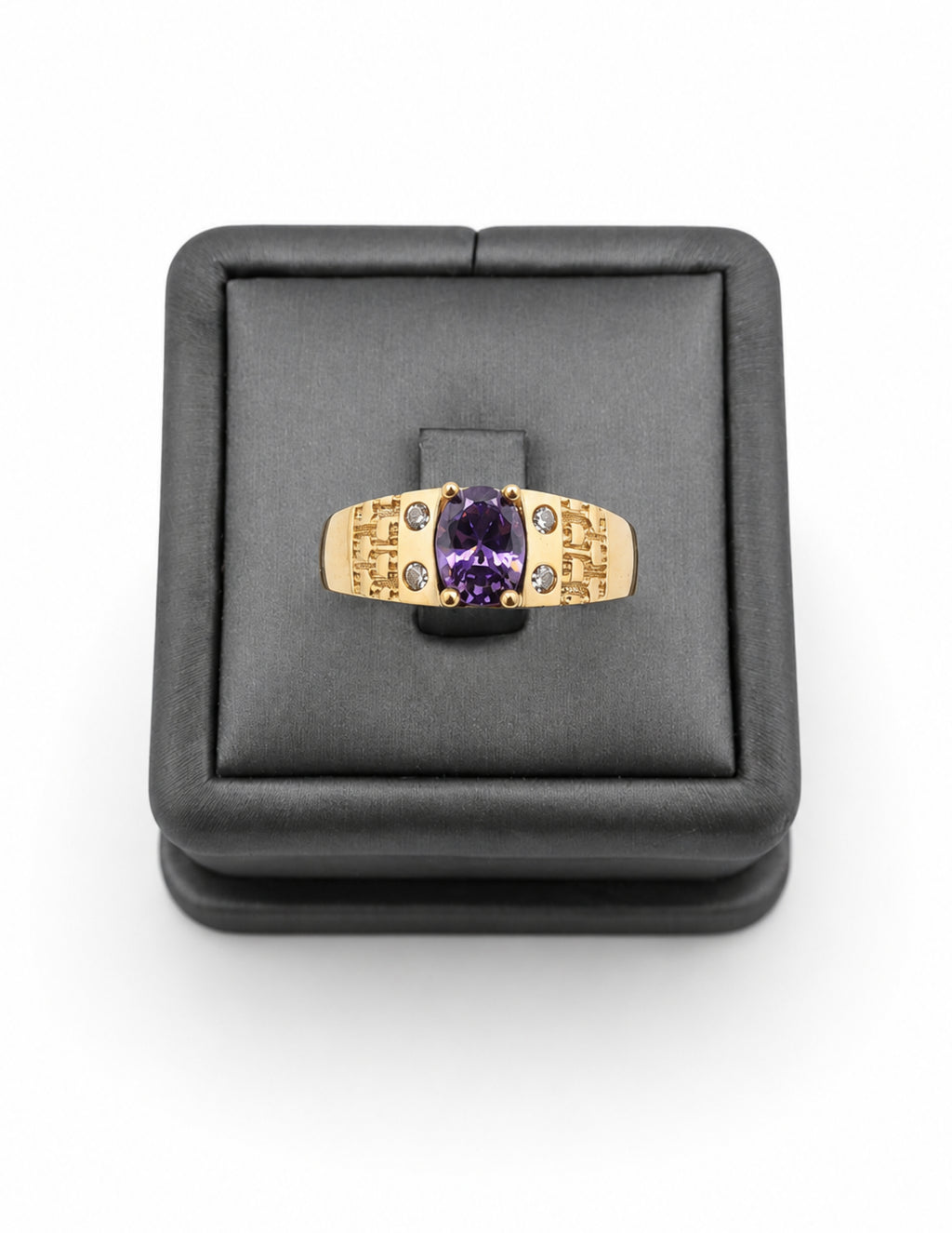 10K Yellow Gold Greek Key Oval CZ Men’s Signet Ring – Assorted Colors