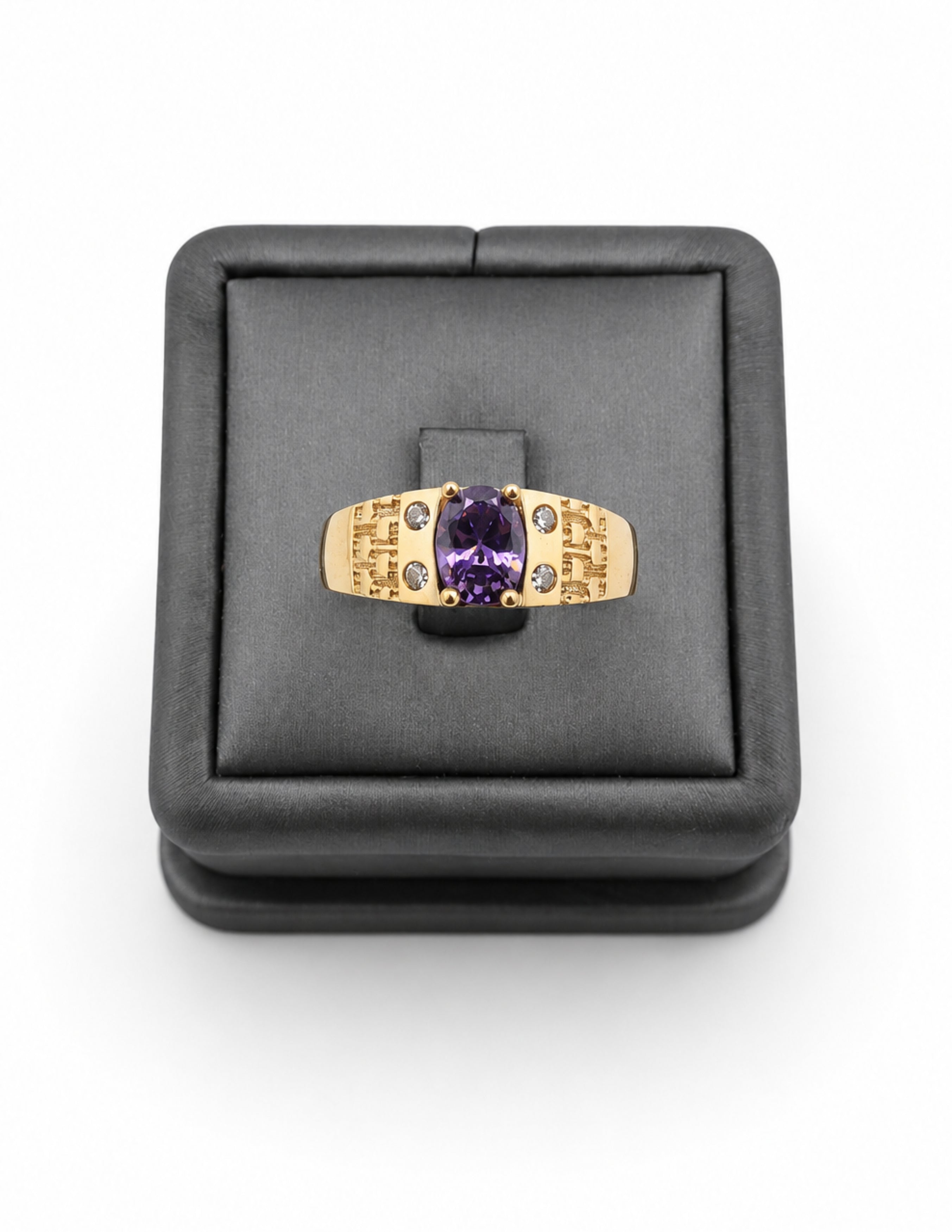 10K Yellow Gold Greek Key Oval CZ Men’s Signet Ring – Assorted Colors