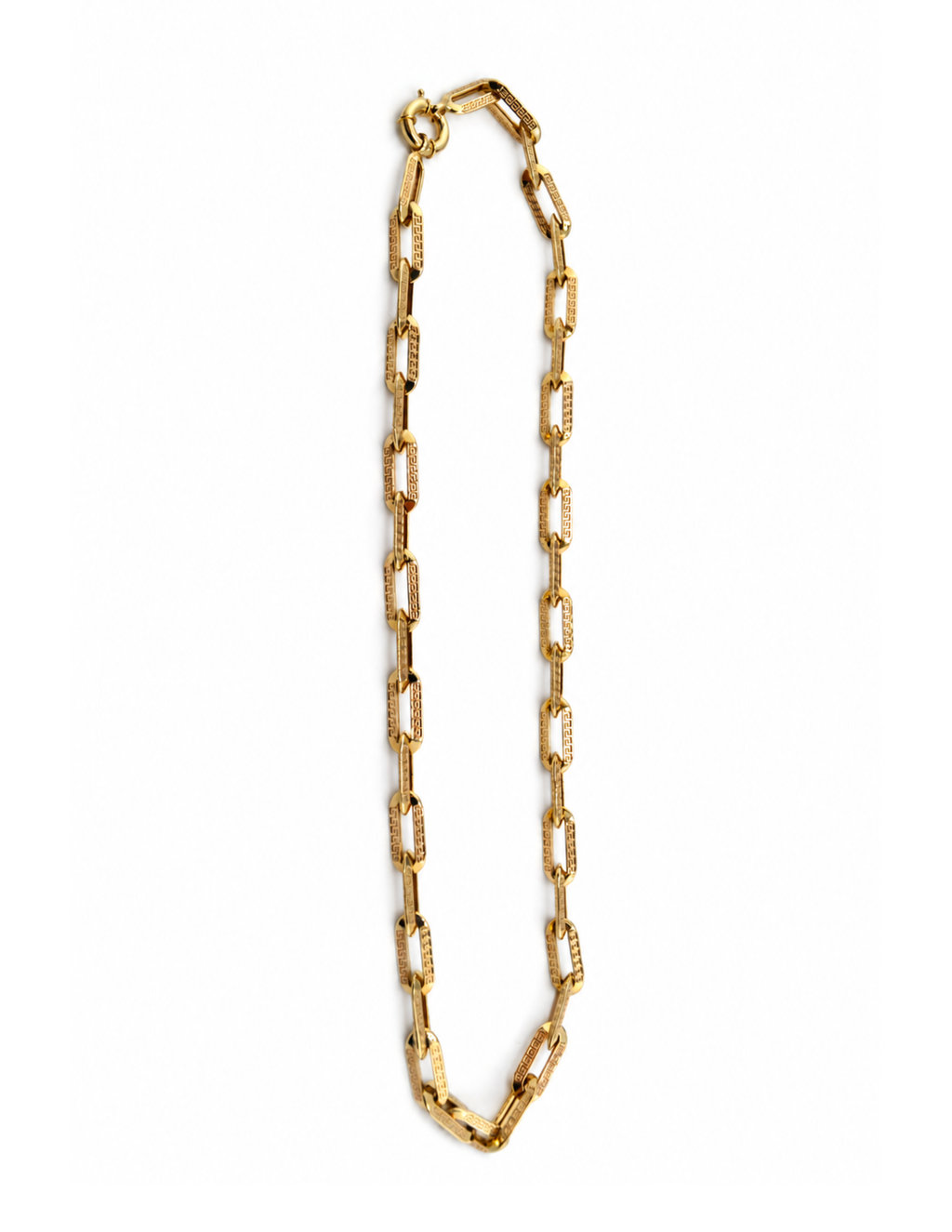 10K Yellow Gold Unisex Greek Key Paperclip Chain 6.5mm 17 Inch Hollow