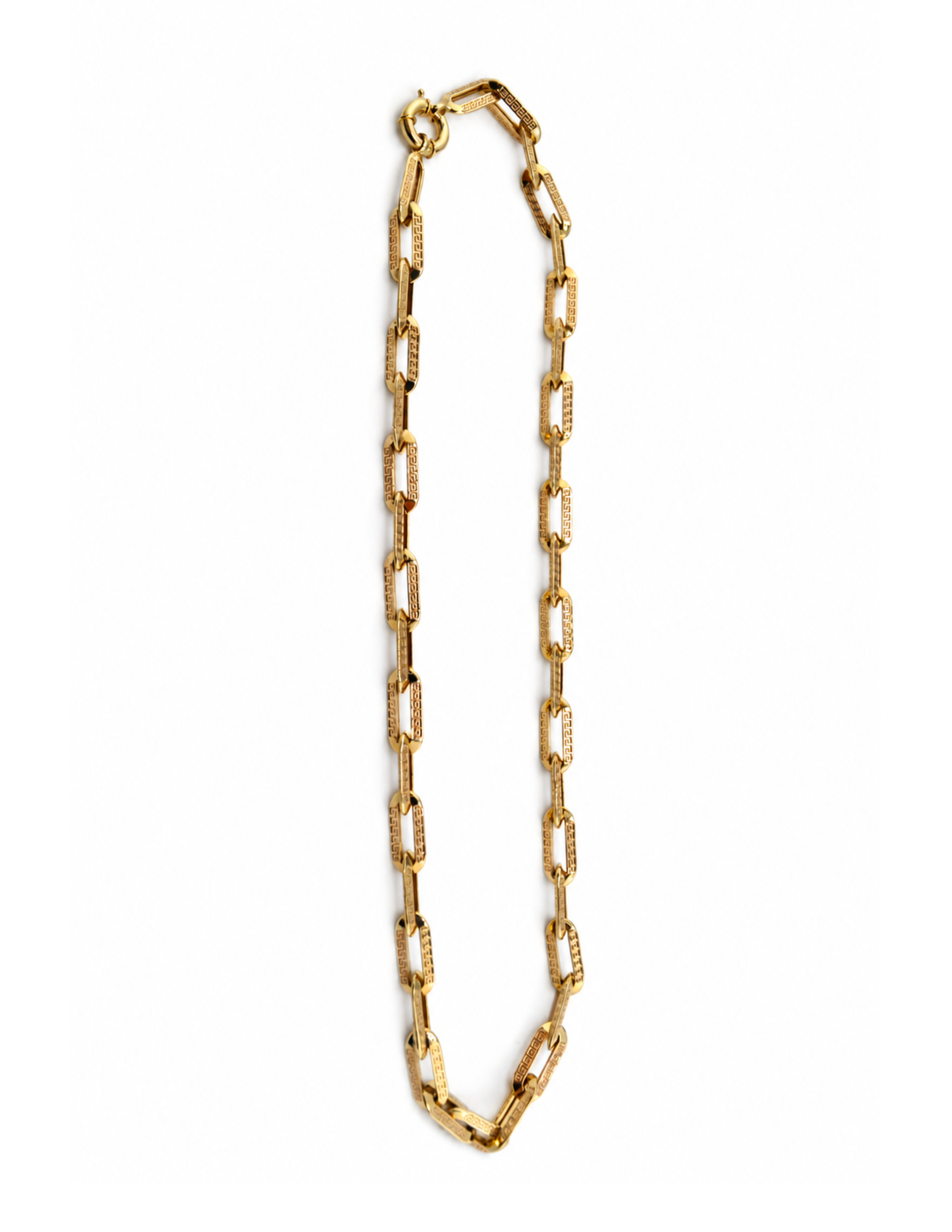 10K Yellow Gold Unisex Greek Key Paperclip Chain 6.5mm 17 Inch Hollow