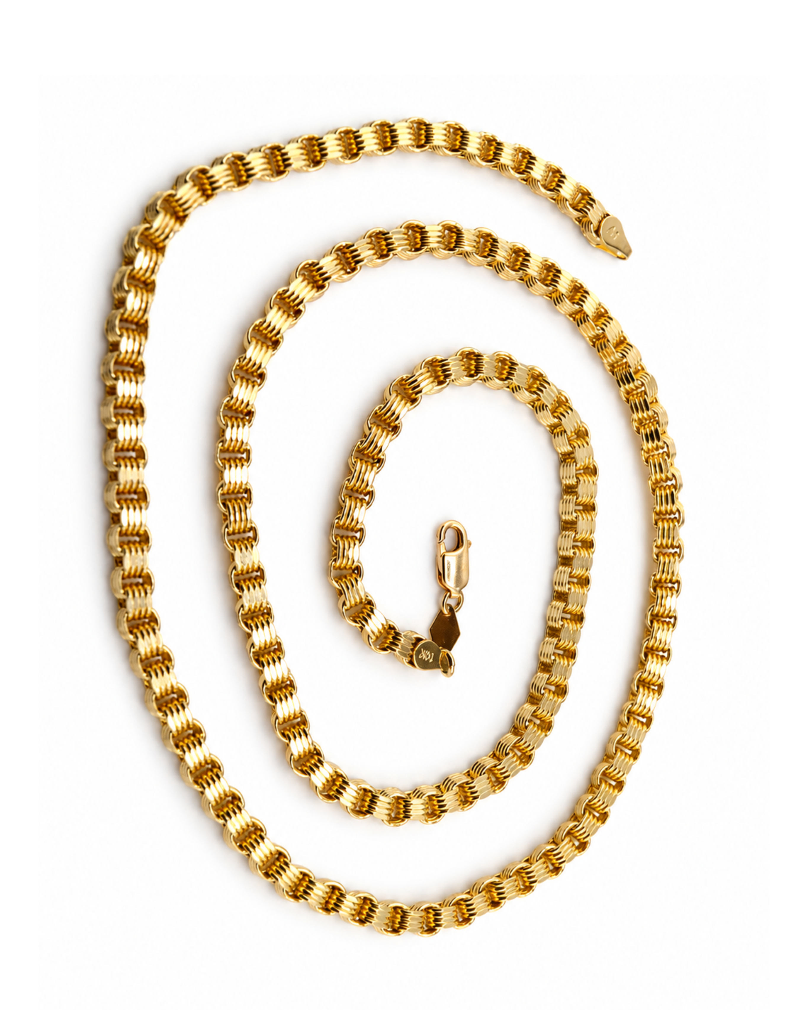 10K Alexander Box Chain Byzantine Woven Necklace Yellow Gold 4mm