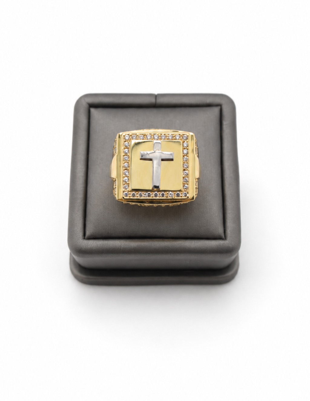 10K Yellow Gold Men’s Cross Cubic Zirconia Italian Fancy Ring