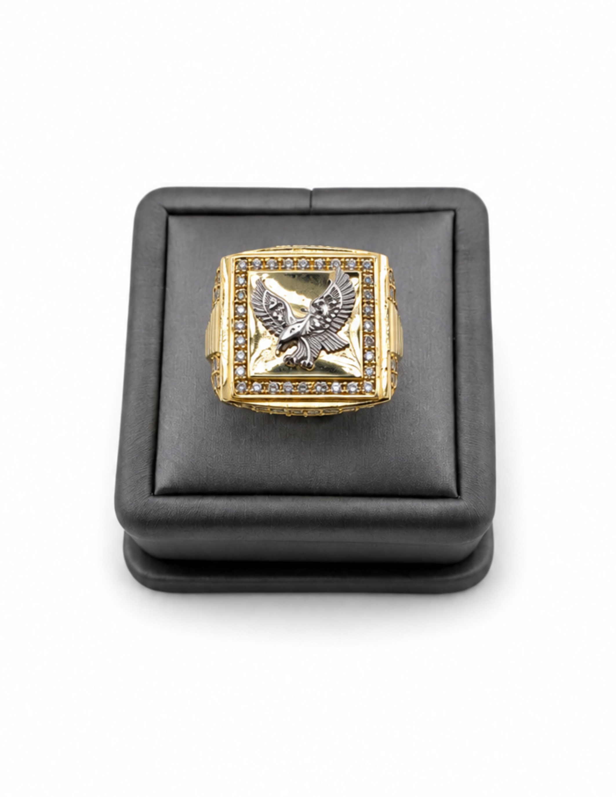10K Yellow Gold Men’s Eagle Cubic Zirconia Italian Fancy Ring
