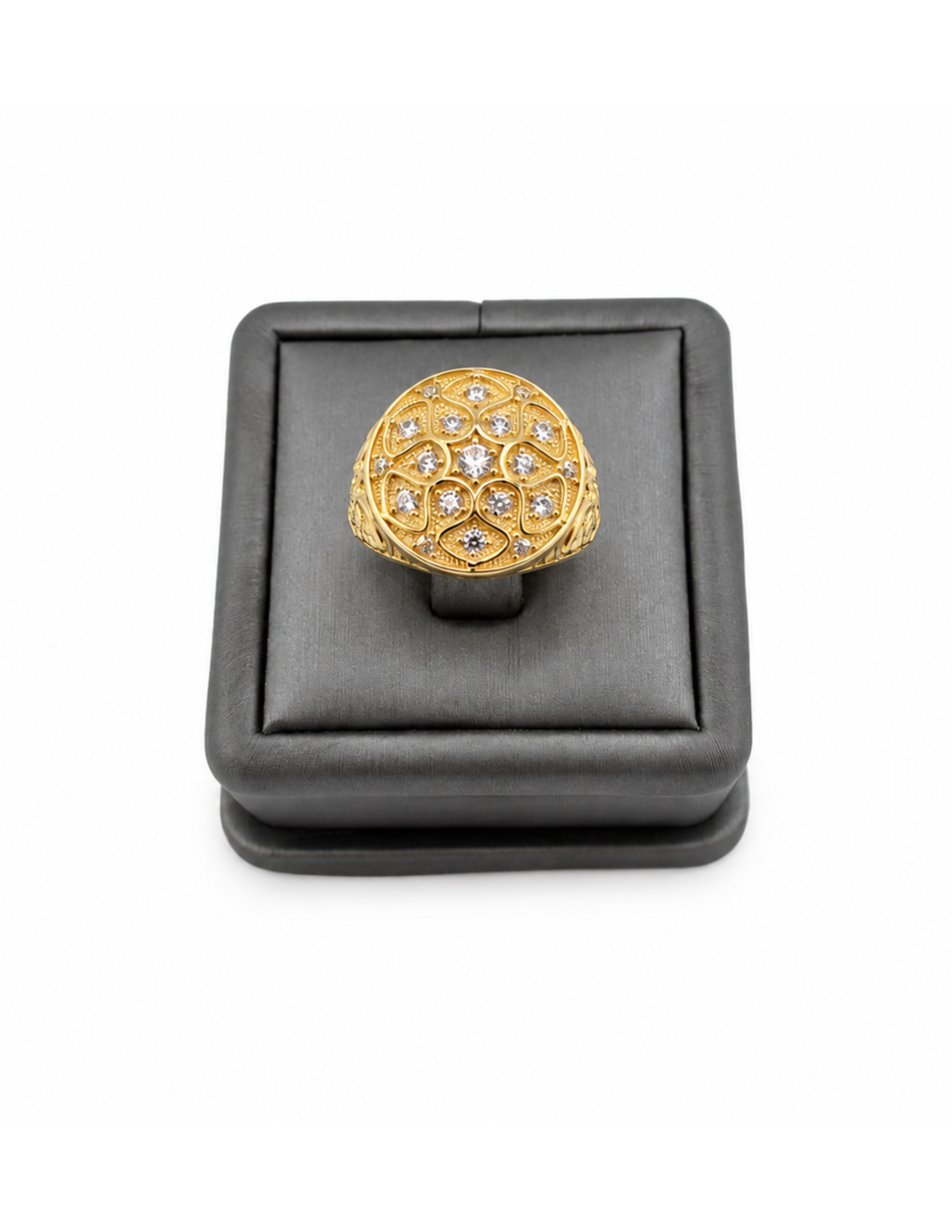 10K Yellow Gold Men’s Italian Fancy Cubic Zirconia Statement Ring