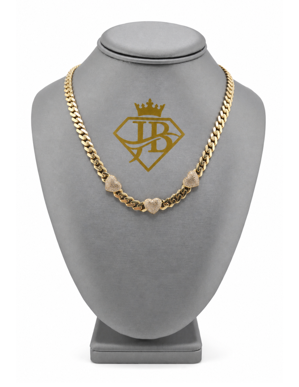 10K 3 Hearts Monaco Chain Yellow Gold Hollow 6.7mm 22 Inch