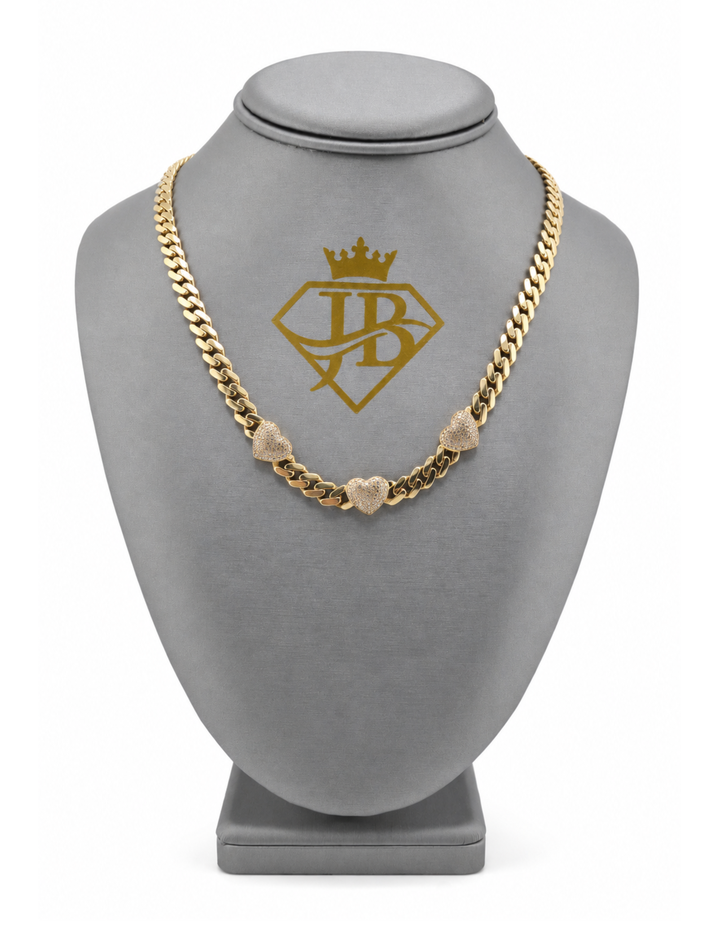 10K 3 Hearts Monaco Chain Yellow Gold Hollow 6.7mm 22 Inch