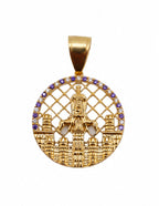 10K San Lázaro Round Purple and White CZ Yellow Gold  Medallion Pendant – 1 Inch