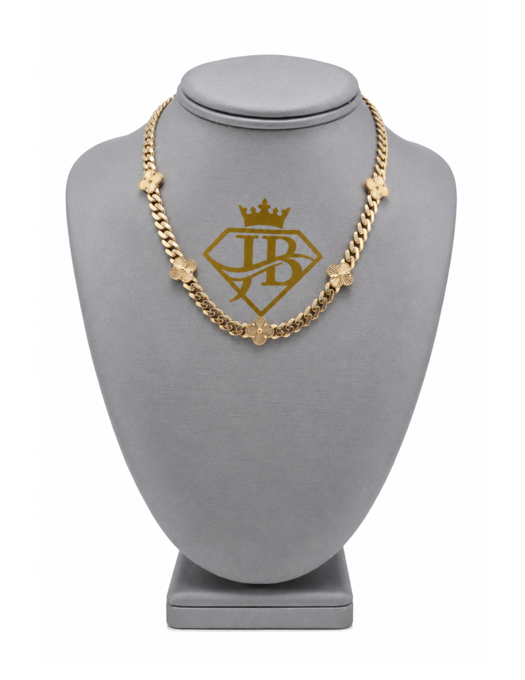 10K Monaco-Style Clover Necklace Cuban Link Yellow Gold Women’s Hollow Chain 6mm
