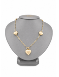 10K Yellow Gold Women’s Three Puffy Heart Paperclip Necklace 3mm 16 Inch