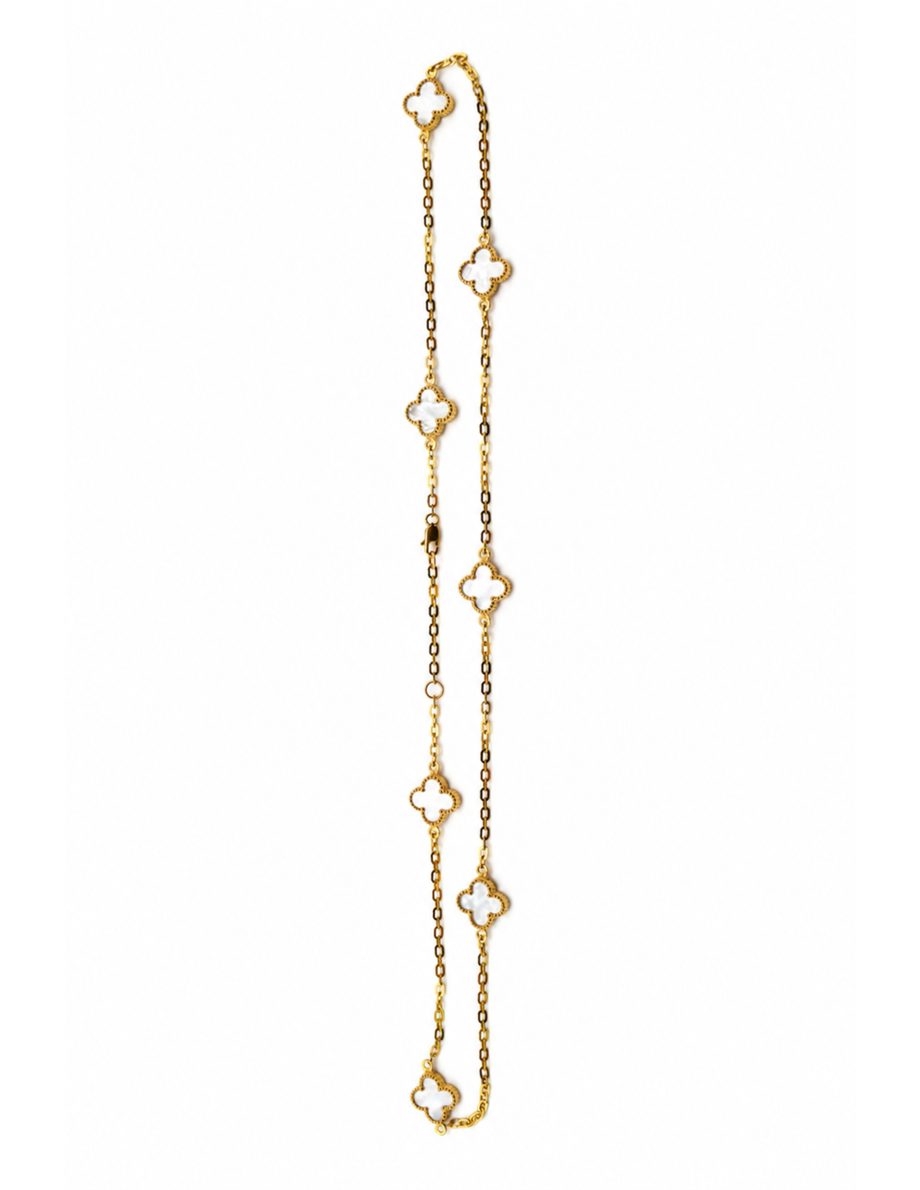 10K Seven Clover Station Necklace Yellow Gold 17 Inch 2mm Chain