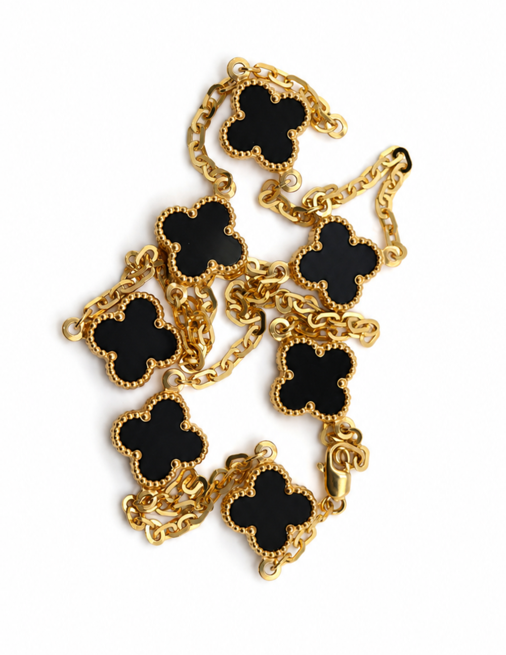 10K Seven Clover Station Necklace Yellow Gold 17 Inch 2mm Chain
