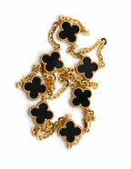 10K Seven Clover Station Necklace Yellow Gold 17 Inch 2mm Chain