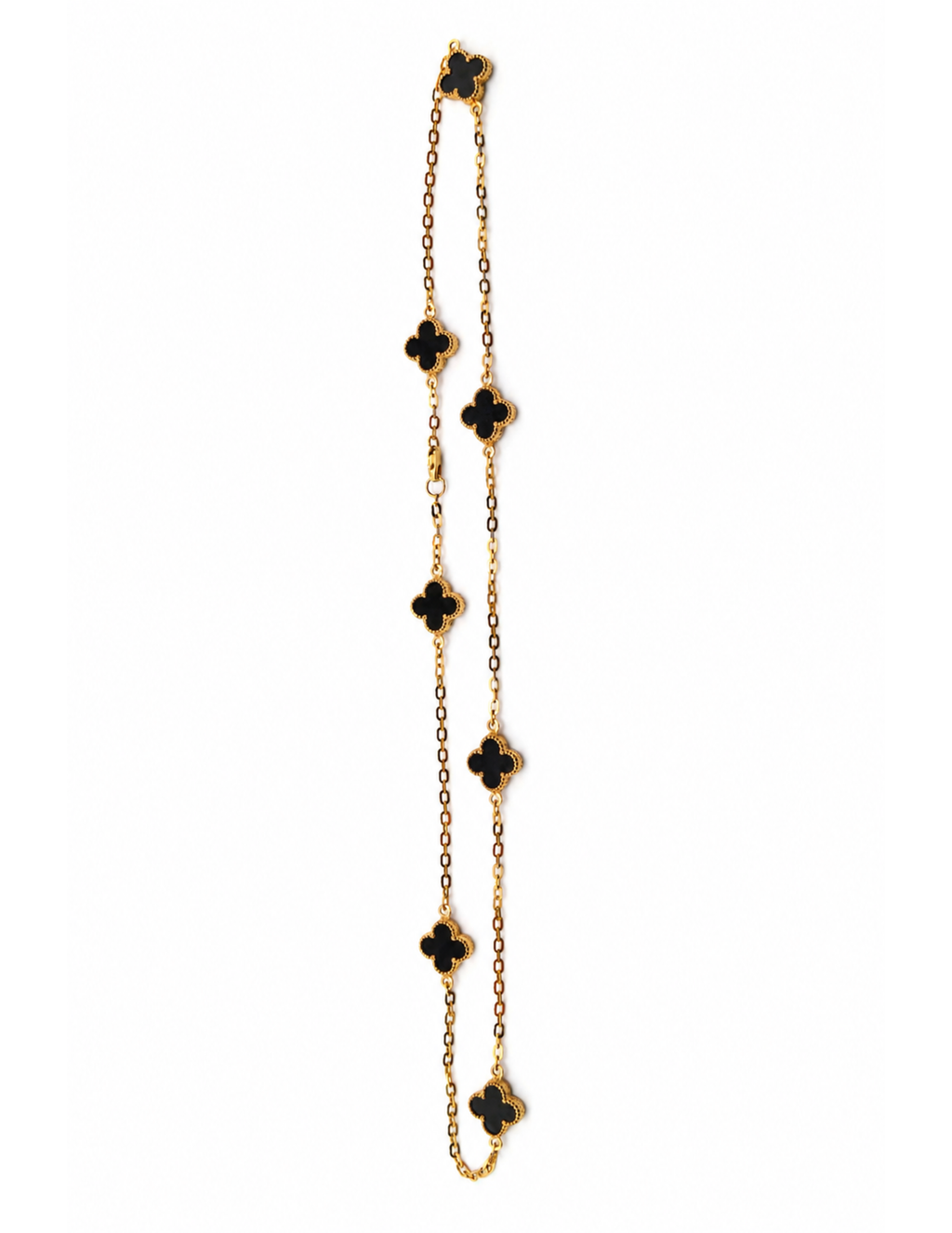 10K Seven Clover Station Necklace Yellow Gold 17 Inch 2mm Chain