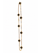 10K Seven Clover Station Necklace Yellow Gold 17 Inch 2mm Chain