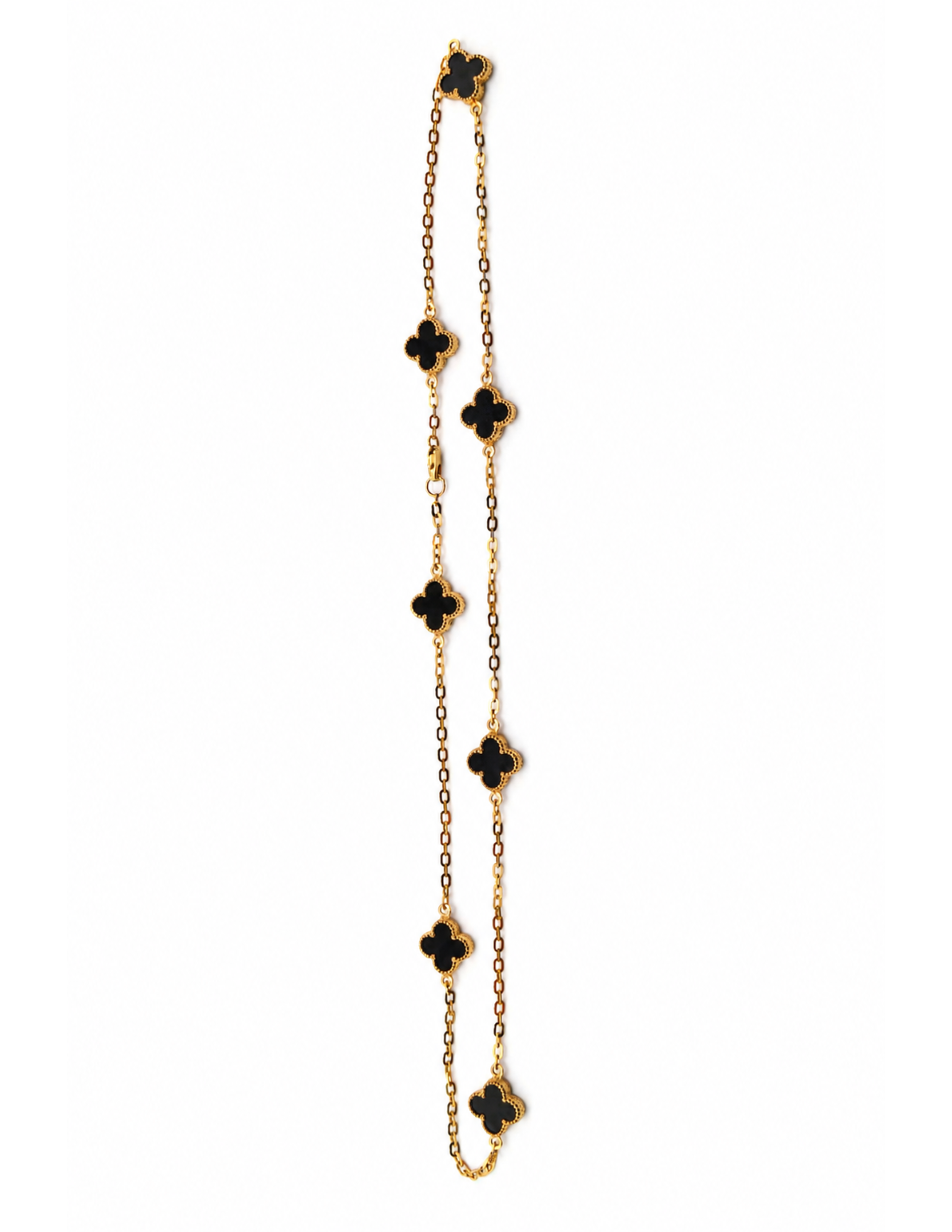 10K Seven Clover Station Necklace Yellow Gold 17 Inch 2mm Chain