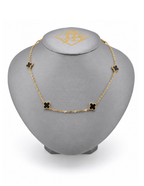 10K Seven Clover Station Necklace Yellow Gold 17 Inch 2mm Chain