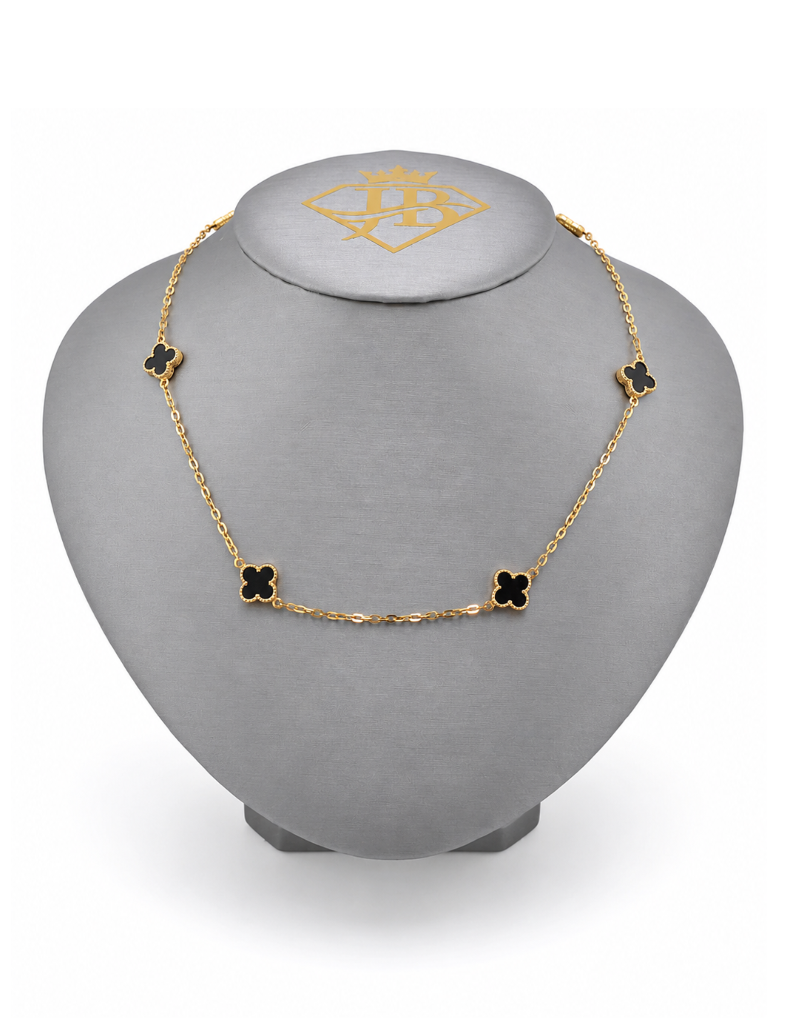 10K Seven Clover Station Necklace Yellow Gold 17 Inch 2mm Chain