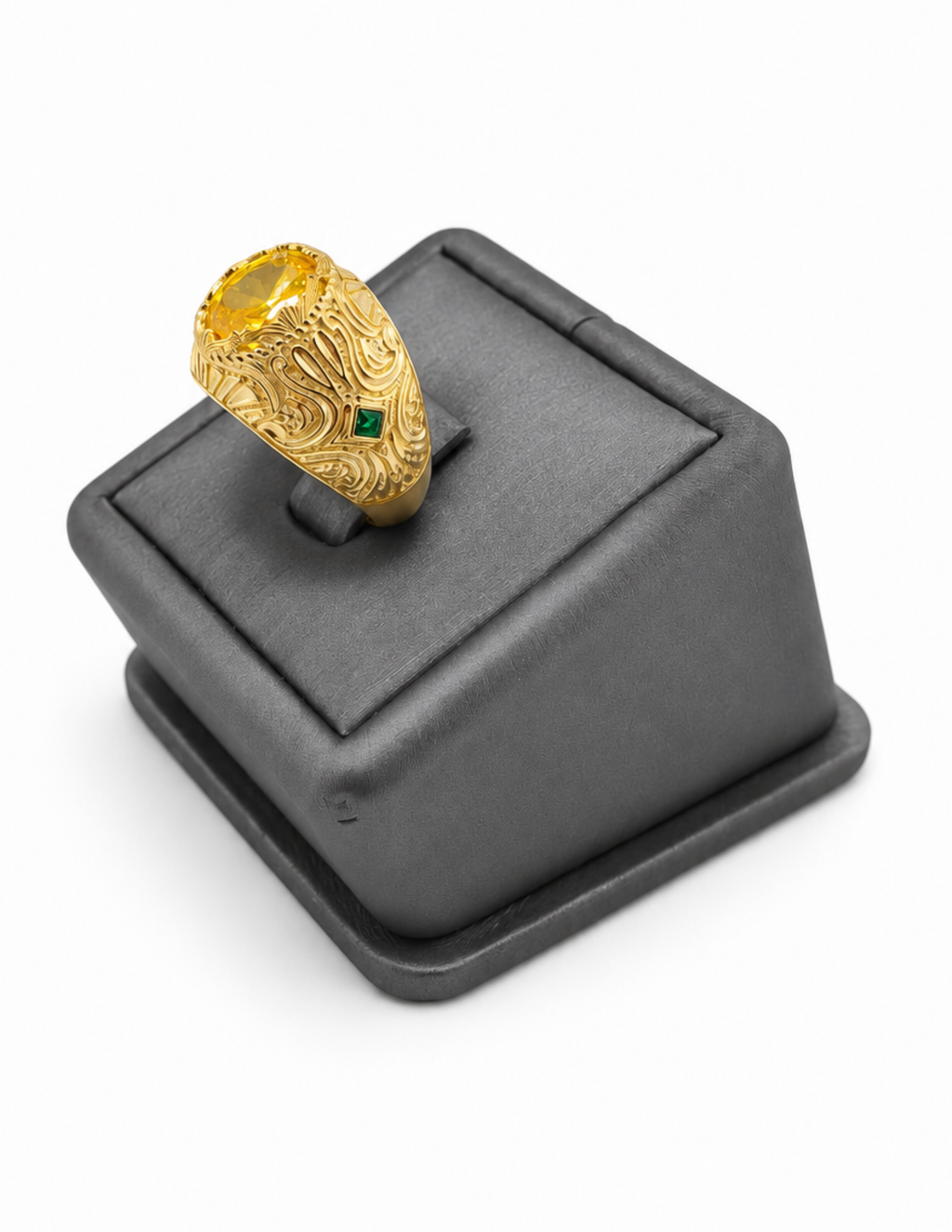 10K Oval Colored Stone Signet Rings Yellow Gold Ornate Engraved Men’s Statement Ring