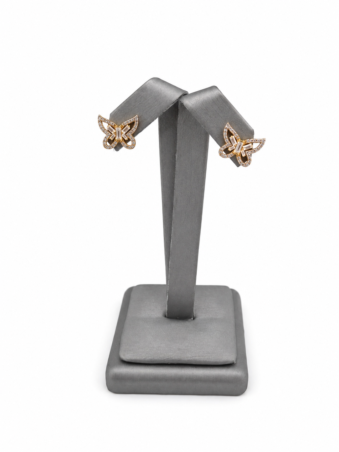 10K Gold Butterfly Stud Earrings with Clear Stone Accents