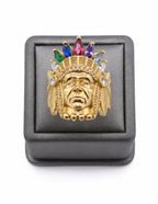 10K Chief Head Statement Ring with Multicolor Headdress Stones Size 10.5