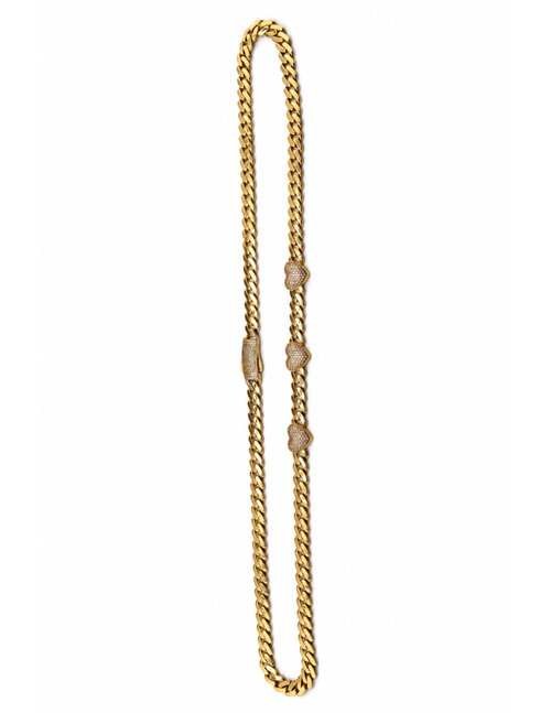 10K 3 Hearts Monaco Chain Yellow Gold Hollow 6.7mm 22 Inch