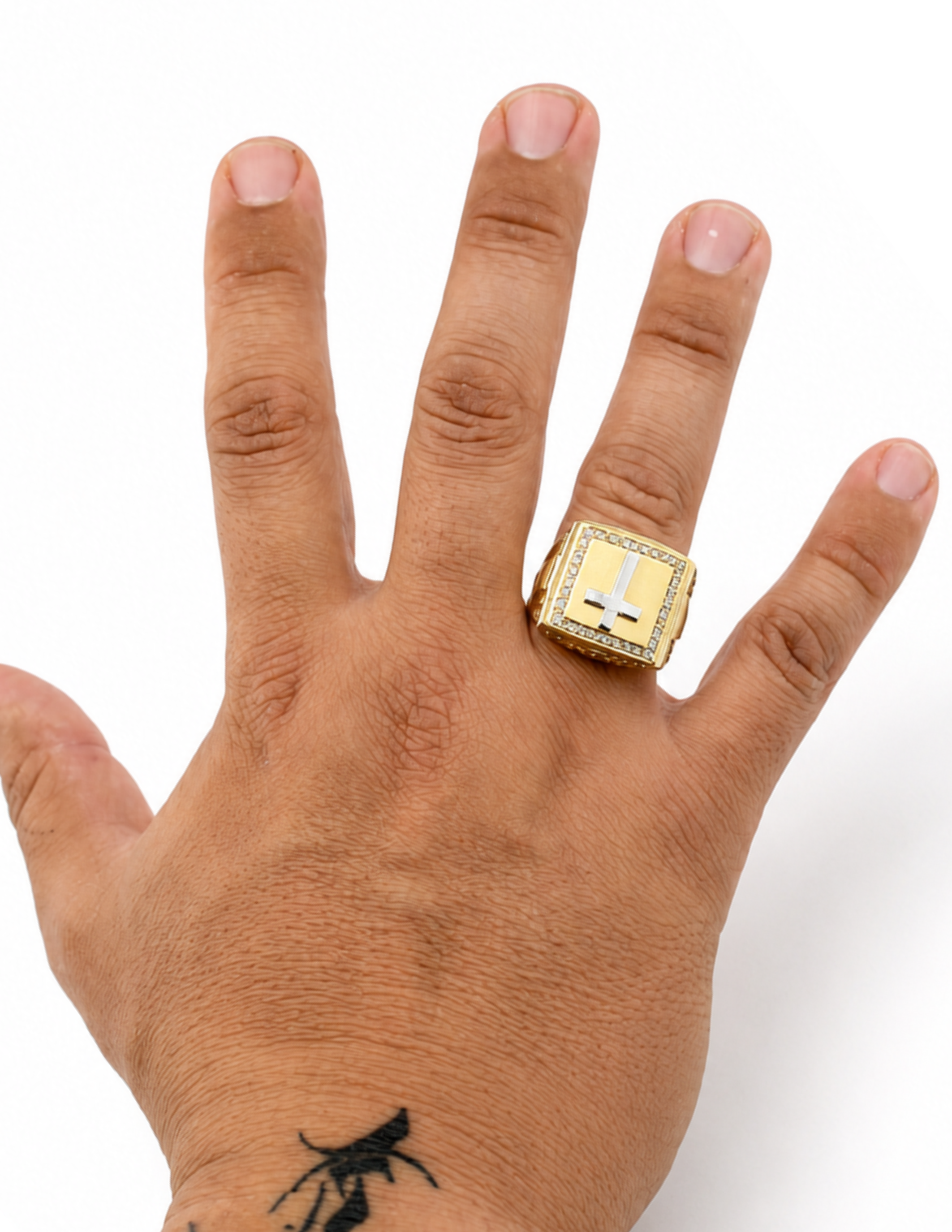 10K Yellow Gold Men’s Cross Cubic Zirconia Italian Fancy Ring