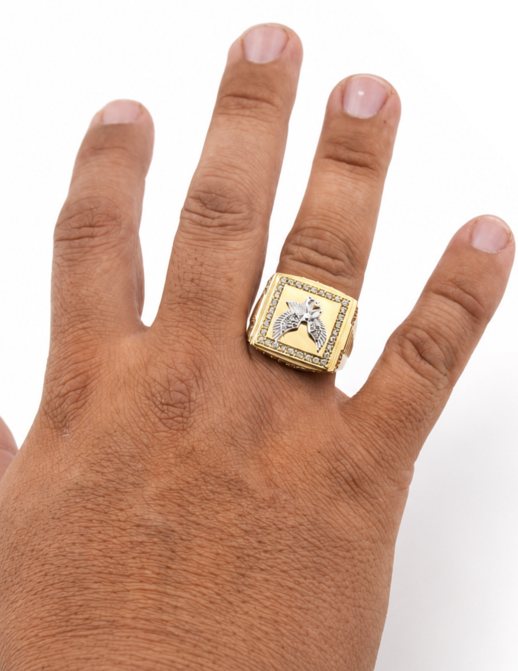 10K Yellow Gold Men’s Eagle Cubic Zirconia Italian Fancy Ring