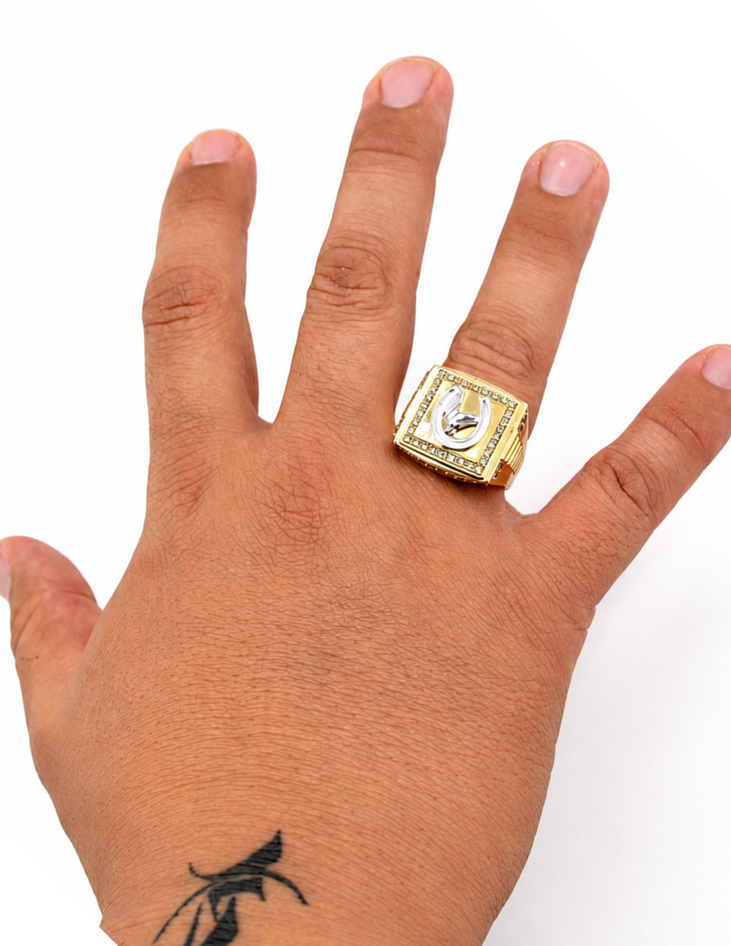 10K Yellow Gold Men’s Italian Fancy Horse & Horseshoe Cubic Zirconia Ring