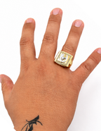 10K Yellow Gold Men’s Italian Fancy Horse & Horseshoe Cubic Zirconia Ring
