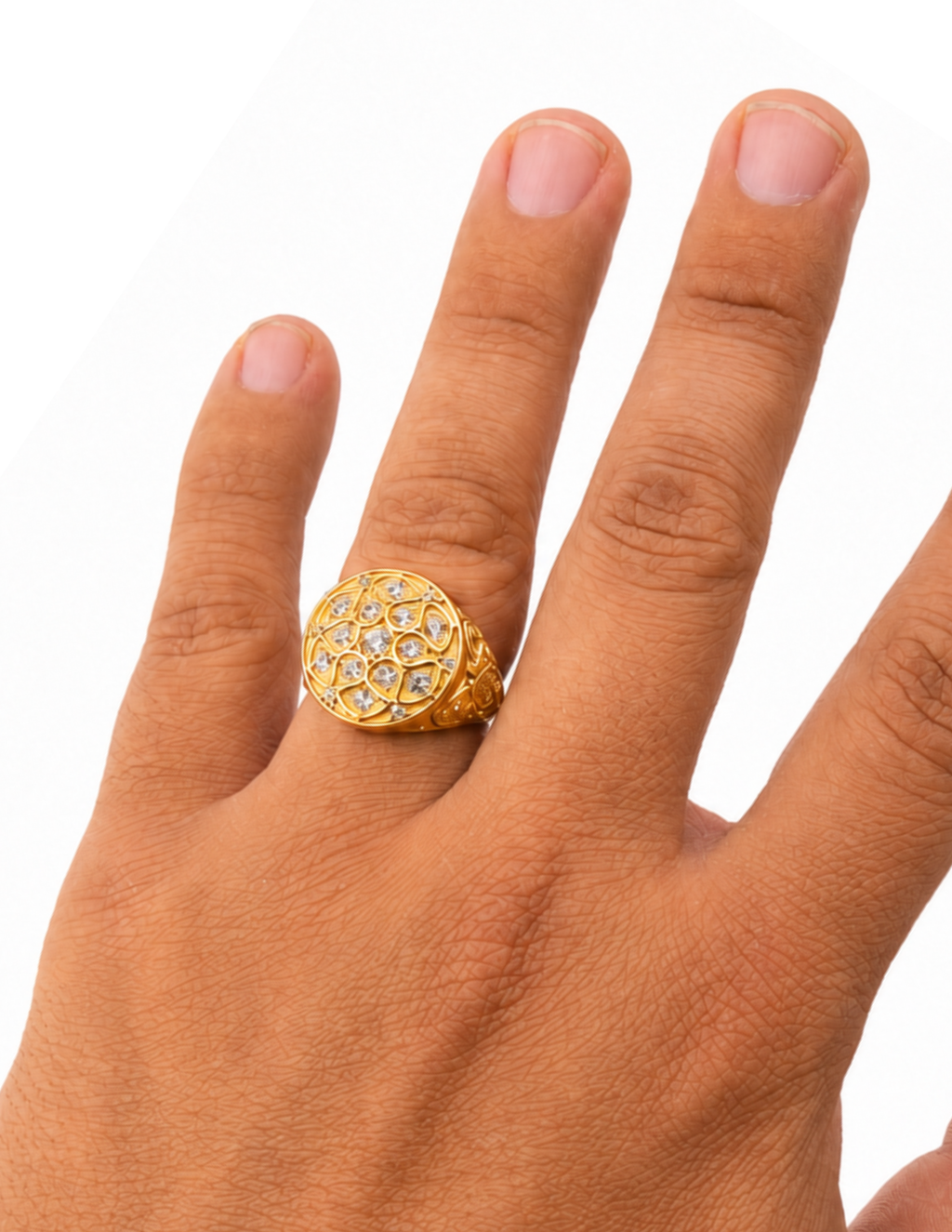 10K Yellow Gold Men’s Italian Fancy Cubic Zirconia Statement Ring