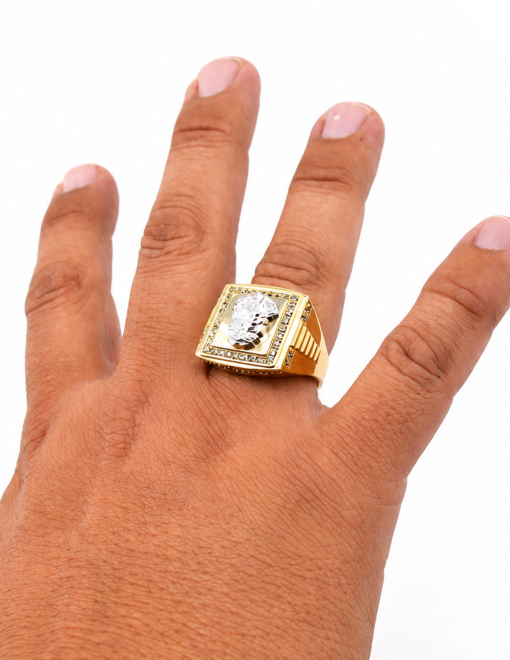 10K Yellow Gold Men’s Jesus Christ Cubic Zirconia Italian Fancy Ring