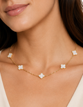 10K Seven Clover Station Necklace Yellow Gold 17 Inch 2mm Chain
